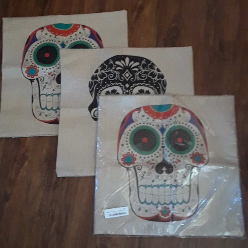 $7 SALE Set of 3 Sugar Skull Pillow Case Covers